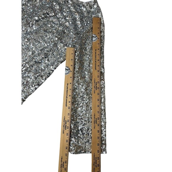 H&M Dress Size L Women’s Sequin Long Sleeve Stretch Cocktail Silver EUC - Picture 10 of 10